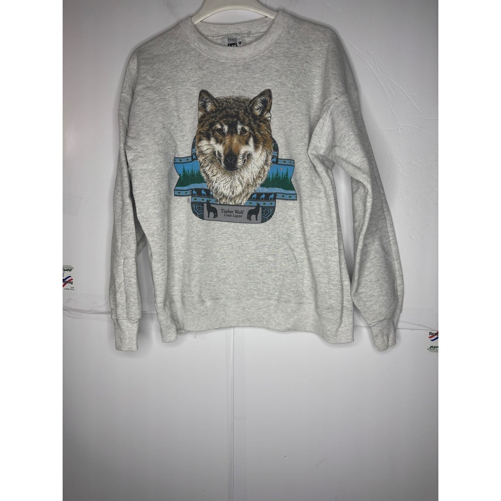 Vintage Lee Timber Wolf Graphic Sweatshirt Mens XL‎ Gray USA 90s Heavyweight